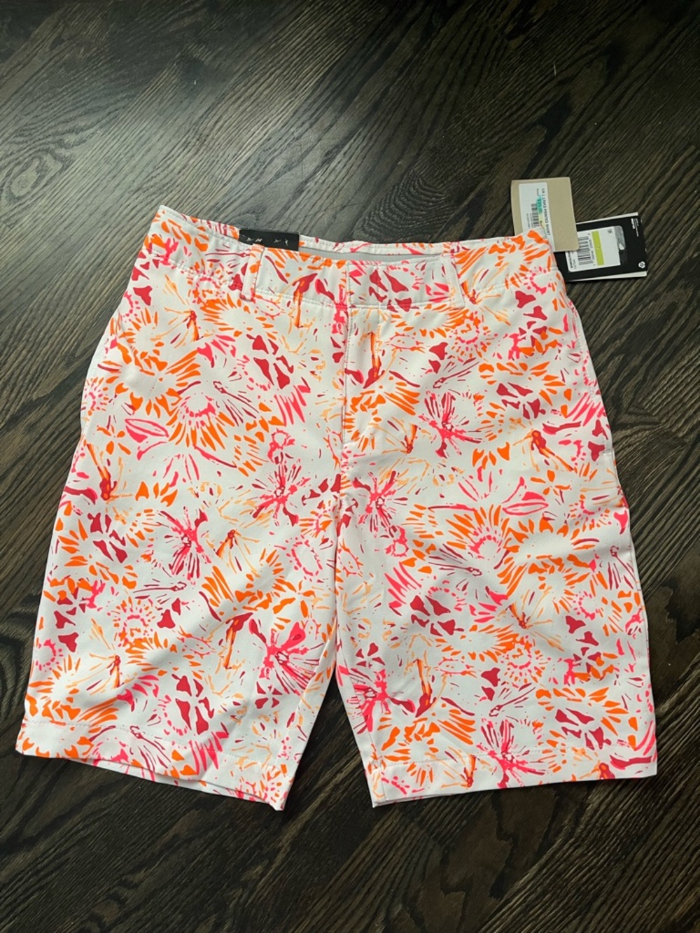 NWT Under Armour White Shorts Pink & Orange Floral Paint Print Size 4